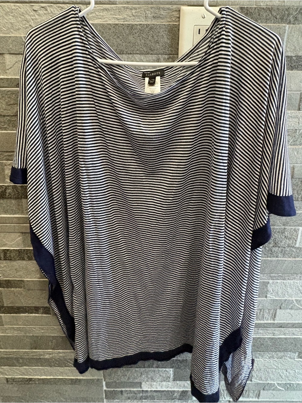 Talbots Navy and White Striped Poncho Tunic